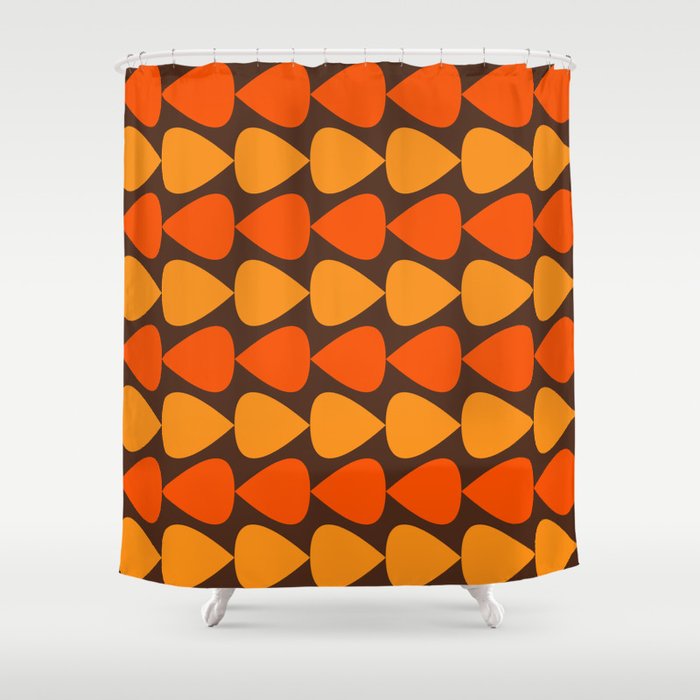 Retro Mid Century Modern Plectrum Stripes Pattern in 70s Brown and Orange Shower Curtain Gallery Image 1