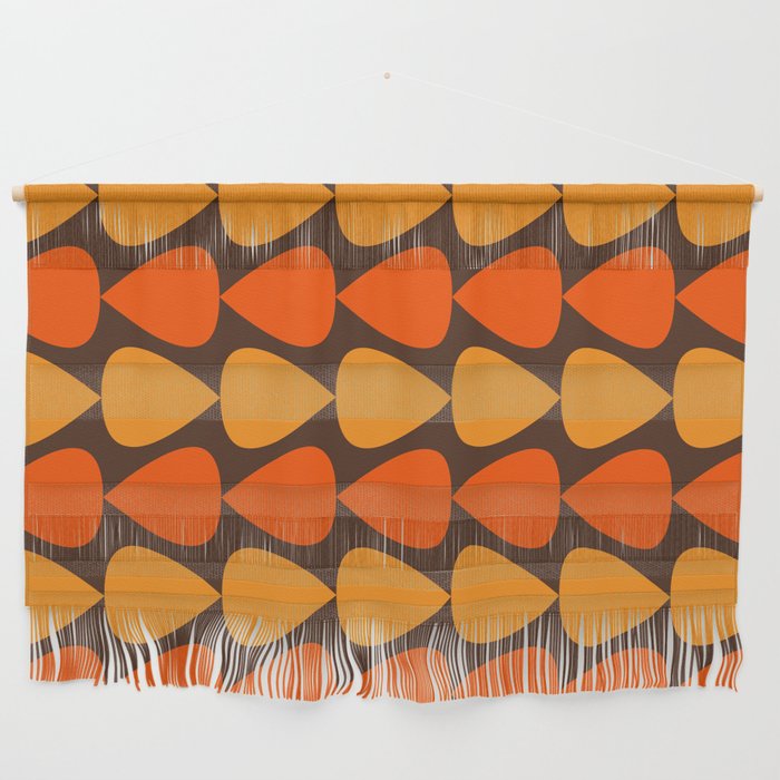 Retro Mid Century Modern Plectrum Stripes Pattern in 70s Brown and Orange Wall Hanging Gallery Image 1