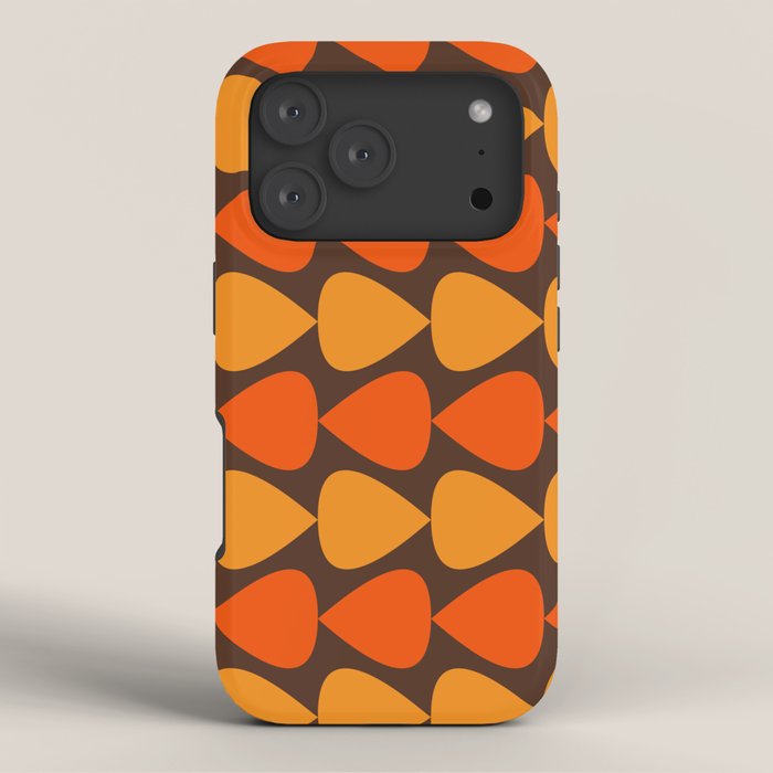 Retro Mid Century Modern Plectrum Stripes Pattern in 70s Brown and Orange iPhone Case Gallery Image 3