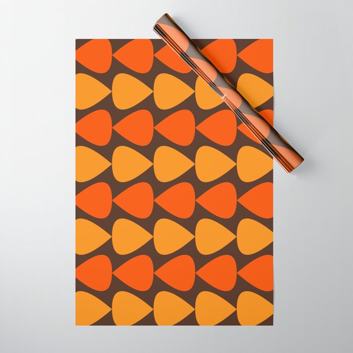 Retro Mid Century Modern Plectrum Stripes Pattern in 70s Brown and Orange Wrapping Paper Gallery Image 1