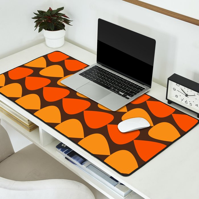 Retro Mid Century Modern Plectrum Stripes Pattern in 70s Brown and Orange Desk Mat Gallery Image 2