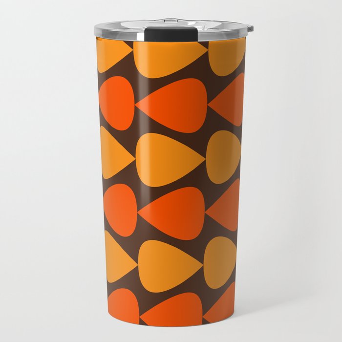 Retro Mid Century Modern Plectrum Stripes Pattern in 70s Brown and Orange Travel Mug Gallery Image 1