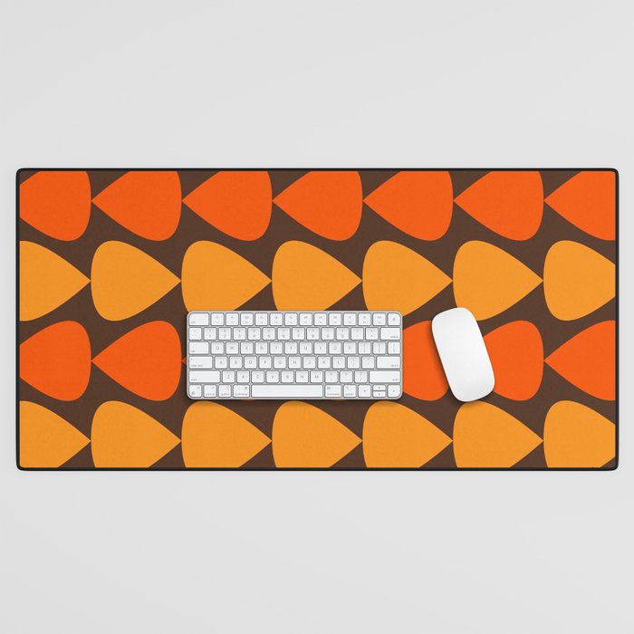 Retro Mid Century Modern Plectrum Stripes Pattern in 70s Brown and Orange Desk Mat Gallery Image 1