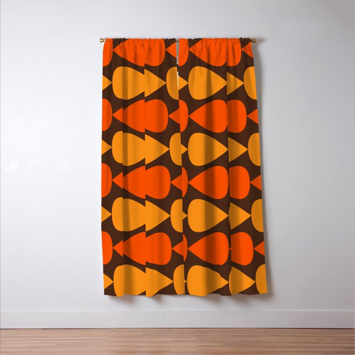 Retro Mid Century Modern Plectrum Stripes Pattern in 70s Brown and Orange Window Curtain Gallery Image 3