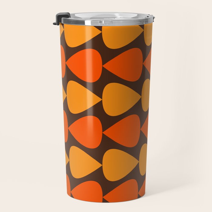 Retro Mid Century Modern Plectrum Stripes Pattern in 70s Brown and Orange Travel Mug Gallery Image 3