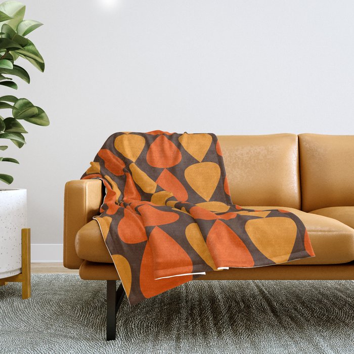 Retro Mid Century Modern Plectrum Stripes Pattern in 70s Brown and Orange Throw Blanket Gallery Image 1