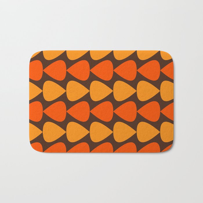 Retro Mid Century Modern Plectrum Stripes Pattern in 70s Brown and Orange Bath Mat Gallery Image 1