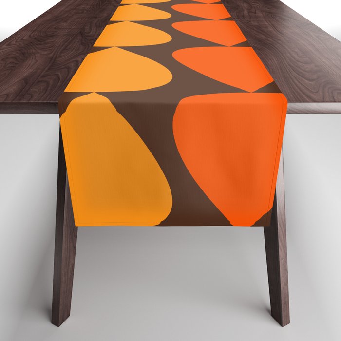 Retro Mid Century Modern Plectrum Stripes Pattern in 70s Brown and Orange Table Runner Gallery Image 1
