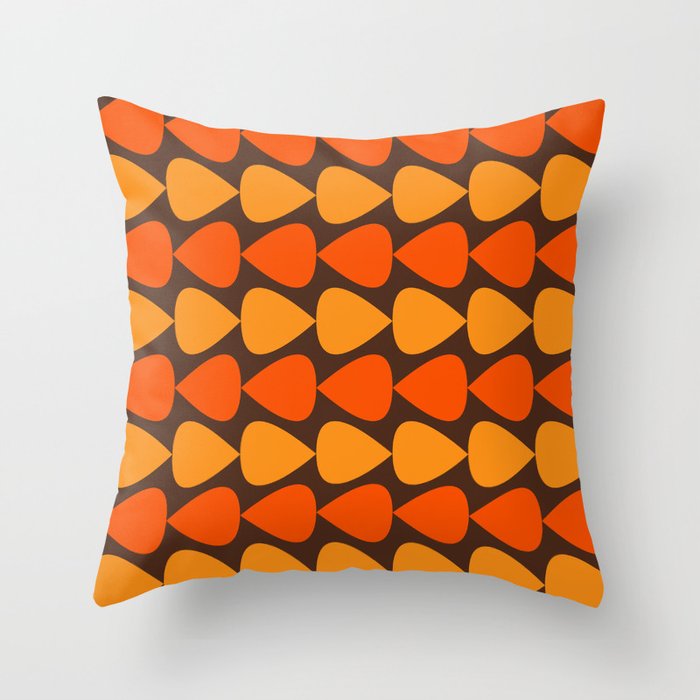 Retro Mid Century Modern Plectrum Stripes Pattern in 70s Brown and Orange Throw Pillow Gallery Image 6