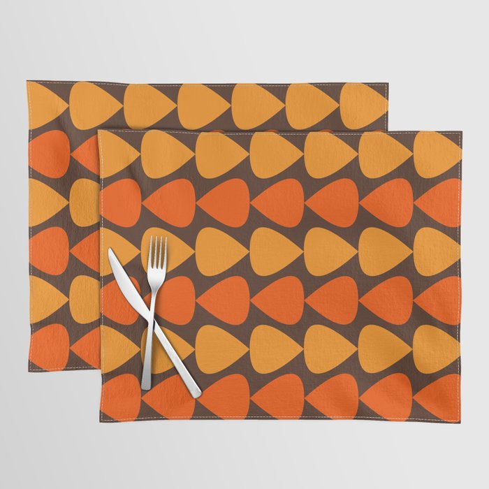 Retro Mid Century Modern Plectrum Stripes Pattern in 70s Brown and Orange Placemat Gallery Image 1