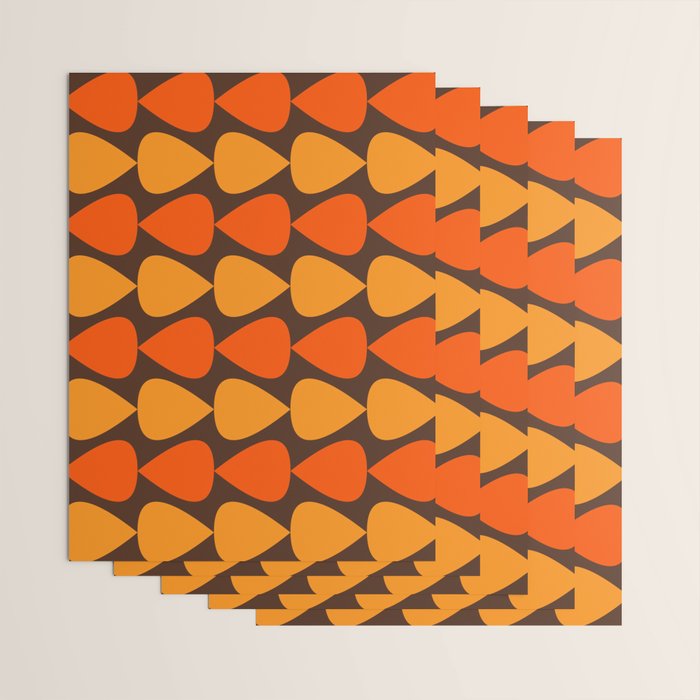 Retro Mid Century Modern Plectrum Stripes Pattern in 70s Brown and Orange Wrapping Paper Gallery Image 3