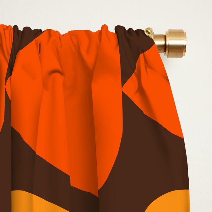 Retro Mid Century Modern Plectrum Stripes Pattern in 70s Brown and Orange Window Curtain Gallery Image 2