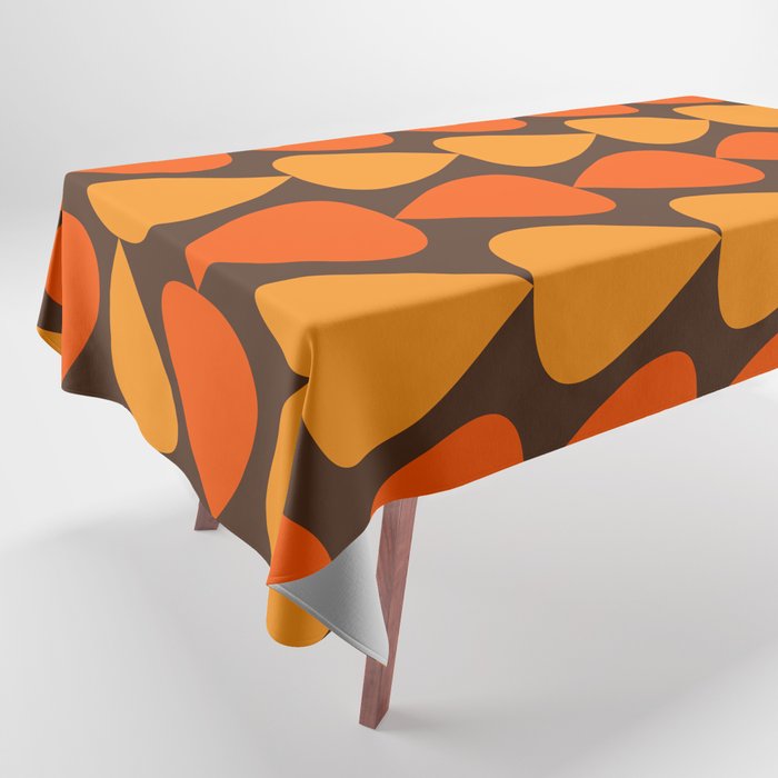Retro Mid Century Modern Plectrum Stripes Pattern in 70s Brown and Orange Tablecloth Gallery Image 1