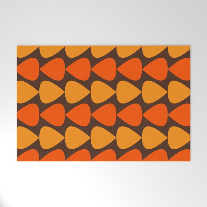 Retro Mid Century Modern Plectrum Stripes Pattern in 70s Brown and Orange Welcome Mat Gallery Image 1