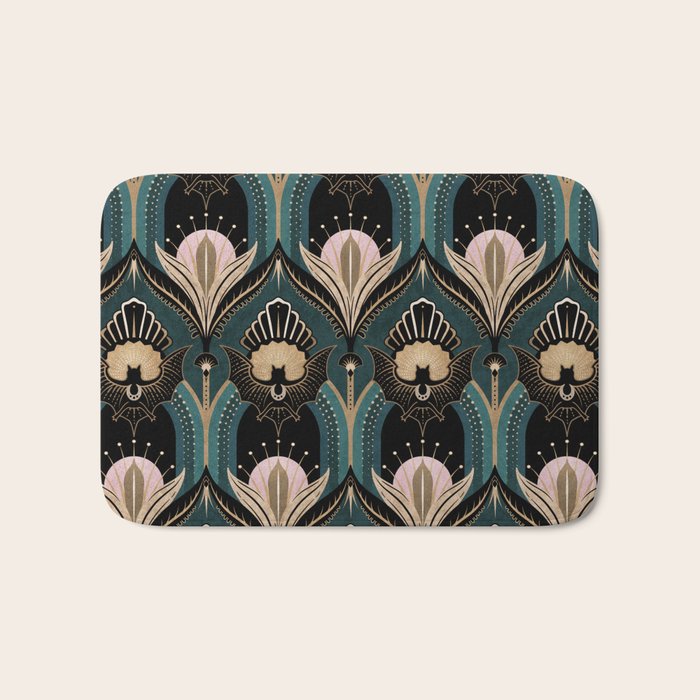 Art Deco Bats Teal, Gold, Pink Bath Mat Gallery Image 1