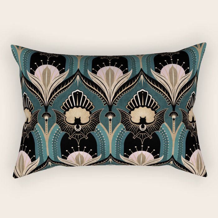 Art Deco Bats Teal, Gold, Pink Rectangular Pillow Gallery Image 2