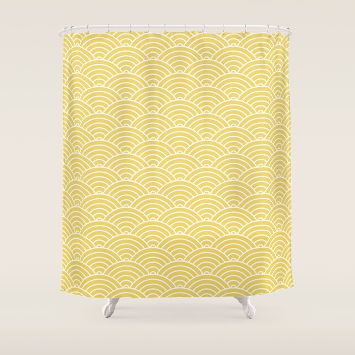 Japanese Waves Pattern Yellow Shower Curtain Gallery Image 1