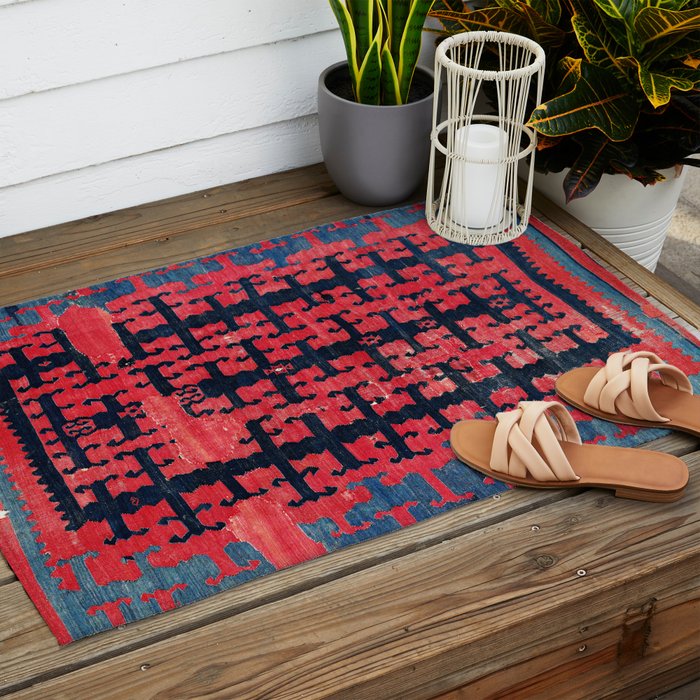 Yüncü  Antique Turkish Balikesir Kilim Rug Print Outdoor Rug Gallery Image 2