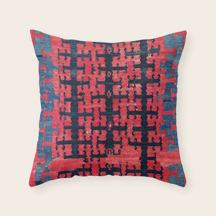 Yüncü  Antique Turkish Balikesir Kilim Rug Print Throw Pillow Gallery Image 1