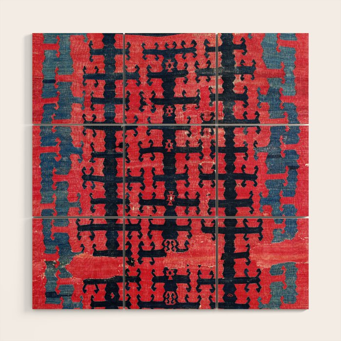 Yüncü  Antique Turkish Balikesir Kilim Rug Print Wood Wall Art Gallery Image 1