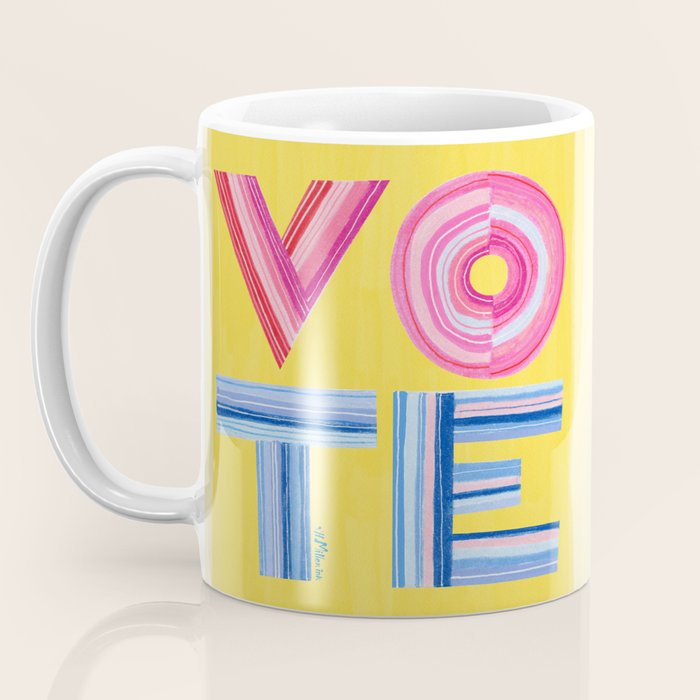 Vote Hand Lettering on Yellow Watercolor Background Coffee Mug Gallery Image 3