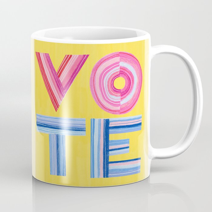 Vote Hand Lettering on Yellow Watercolor Background Coffee Mug Gallery Image 1