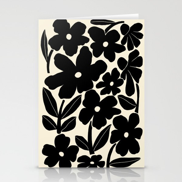Black and White Retro Groovy Flowers  Stationery Card Gallery Image 1