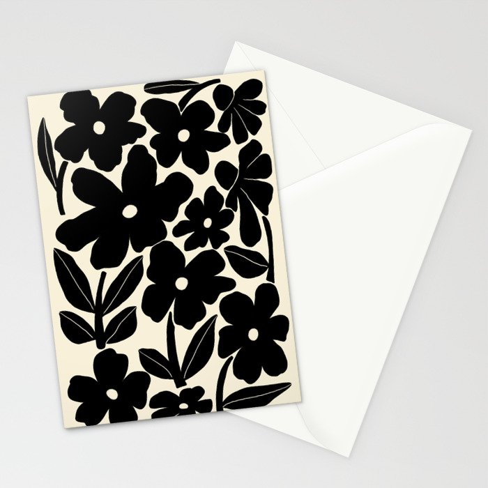 Black and White Retro Groovy Flowers  Stationery Card Gallery Image 2