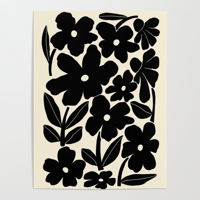 Black and White Retro Groovy Flowers  Poster Gallery Image 4