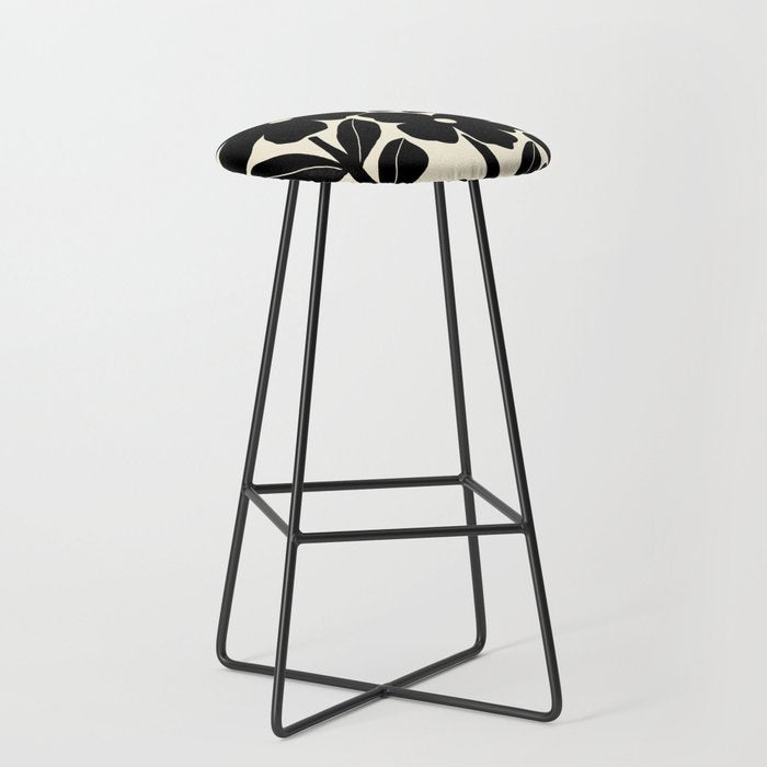 Black and White Retro Groovy Flowers  Stool Gallery Image 1