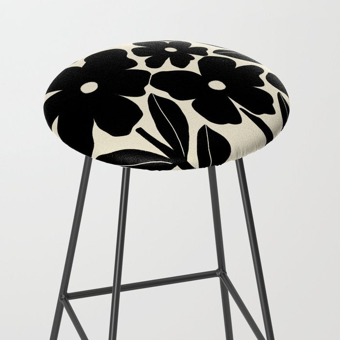 Black and White Retro Groovy Flowers  Stool Gallery Image 2