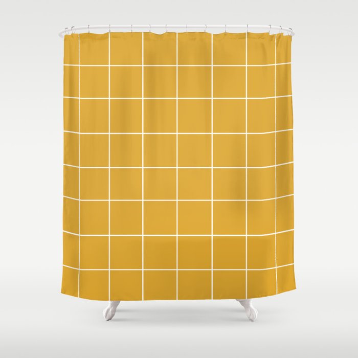 Grid (Mustard Yellow) Shower Curtain Gallery Image 1
