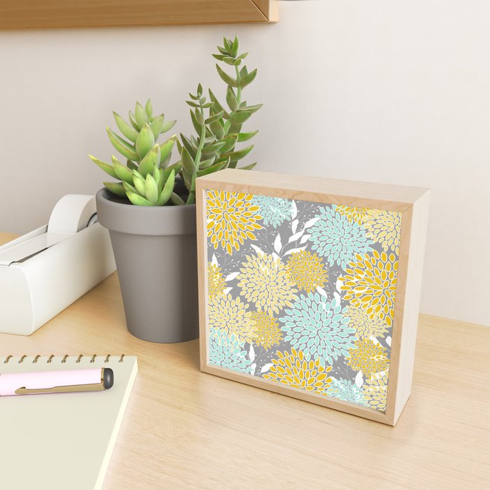 Floral Prints and Leaves, Gray, Yellow and Aqua Mini Art Print Gallery Image 2