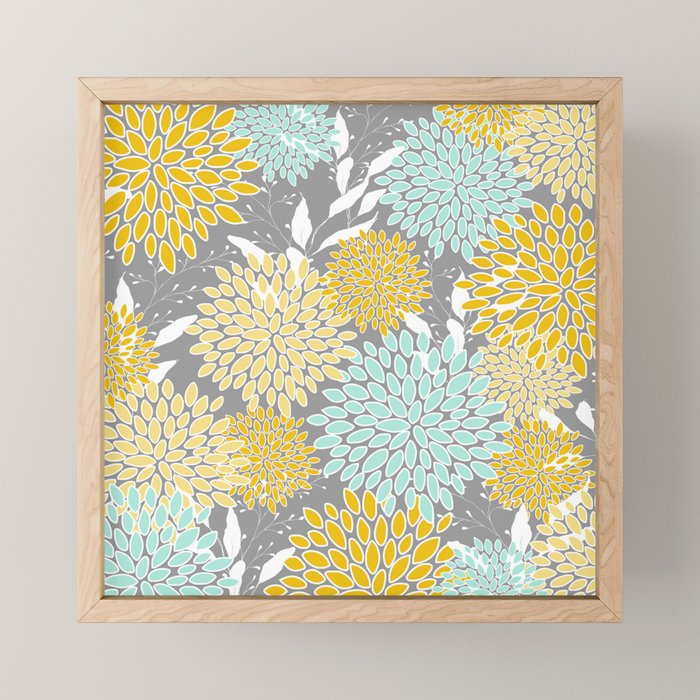 Floral Prints and Leaves, Gray, Yellow and Aqua Mini Art Print Gallery Image 1