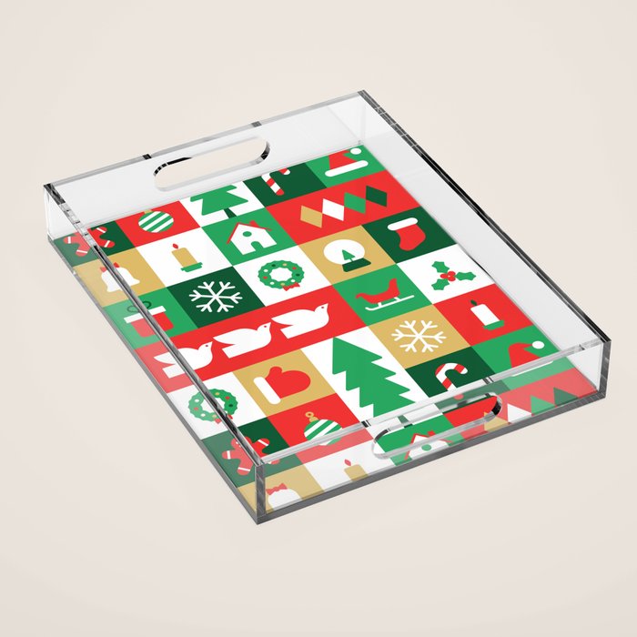 Christmas geometric mosaic art pattern Acrylic Tray Gallery Image 1