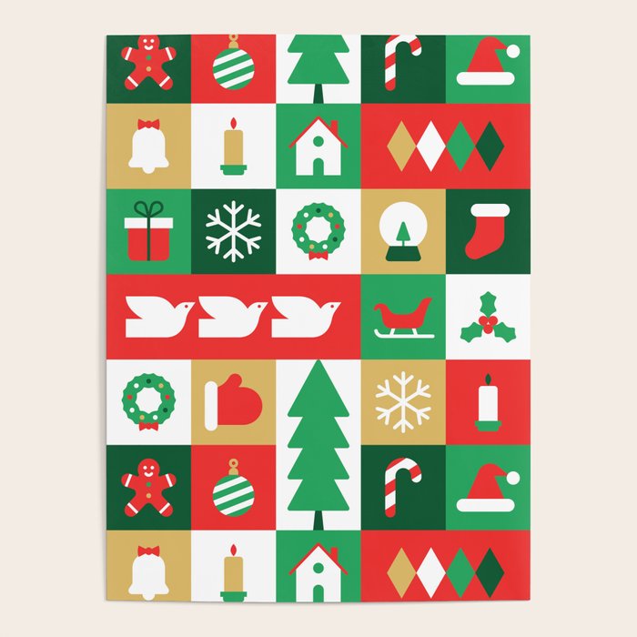 Christmas geometric mosaic art pattern Poster Gallery Image 1
