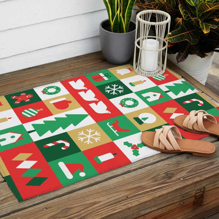 Christmas geometric mosaic art pattern Outdoor Rug Gallery Image 2