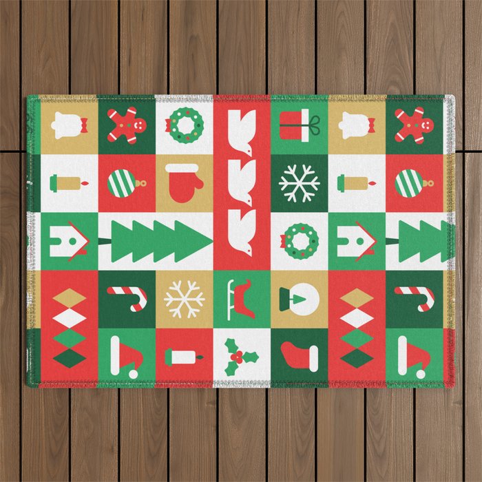 Christmas geometric mosaic art pattern Outdoor Rug Gallery Image 1