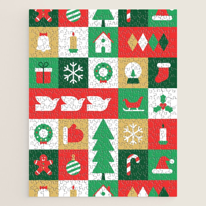 Christmas geometric mosaic art pattern Jigsaw Puzzle Gallery Image 1