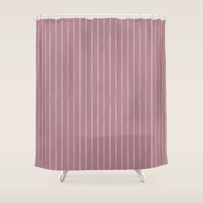Romantic Botanica Coordinator - Thin Stripes in Rosewood Pink Shower Curtain Gallery Image 1