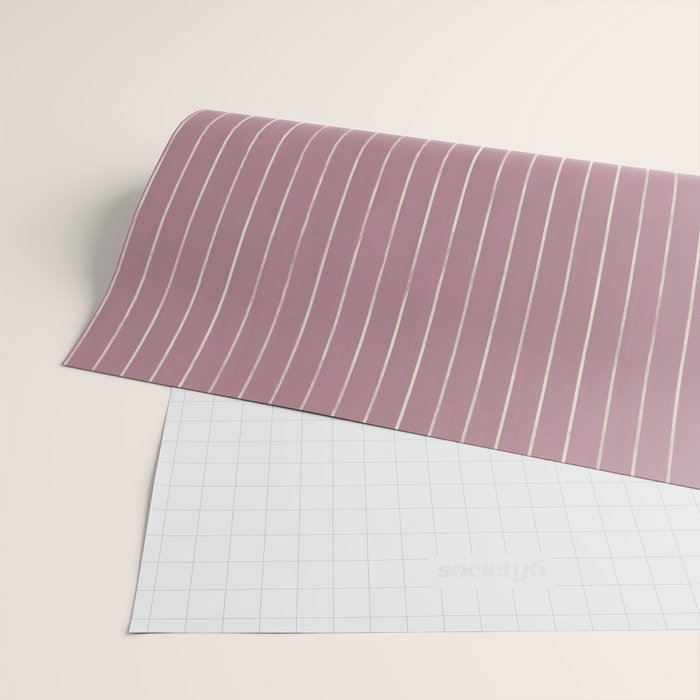 Romantic Botanica Coordinator - Thin Stripes in Rosewood Pink Wrapping Paper Gallery Image 2