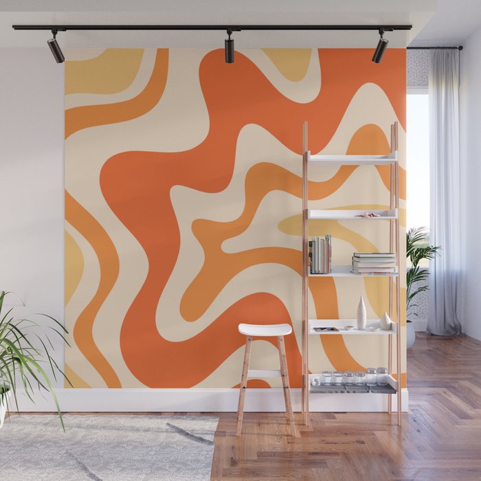 Tangerine Liquid Swirl Retro Abstract Pattern Wall Mural Gallery Image 1