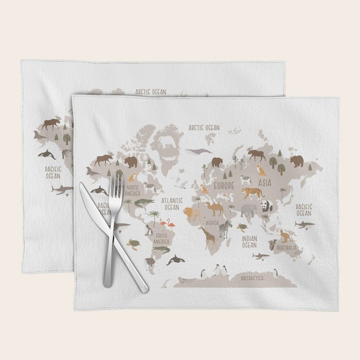 Kids World Map with Animals in White Placemat Gallery Image 1