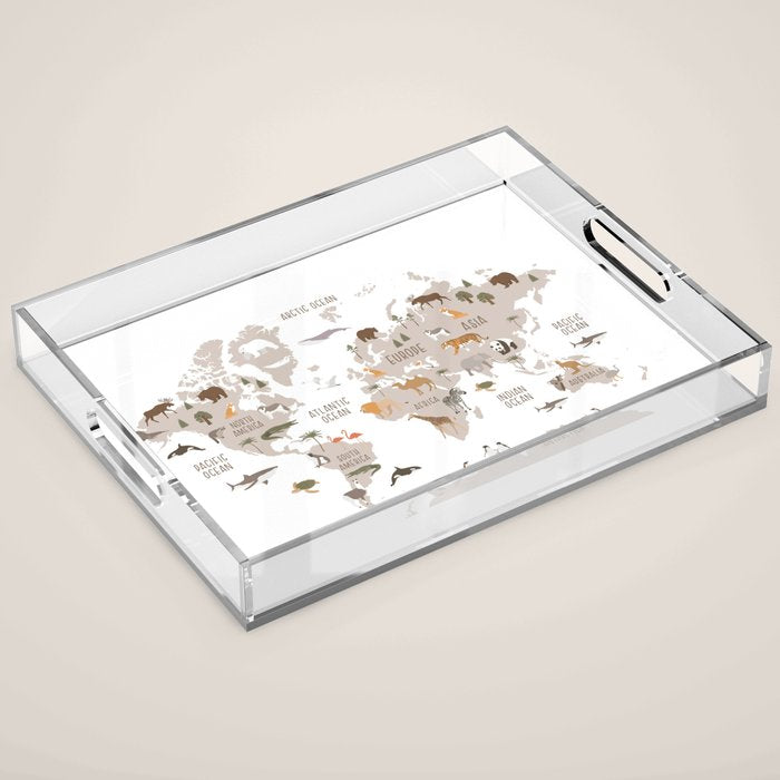 Kids World Map with Animals in White Acrylic Tray Gallery Image 1
