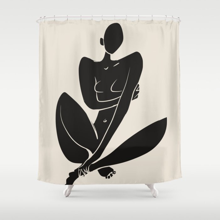 Sitting nude in black Shower Curtain Gallery Image 1