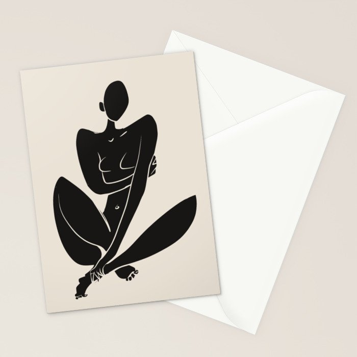 Sitting nude in black Stationery Card Gallery Image 2