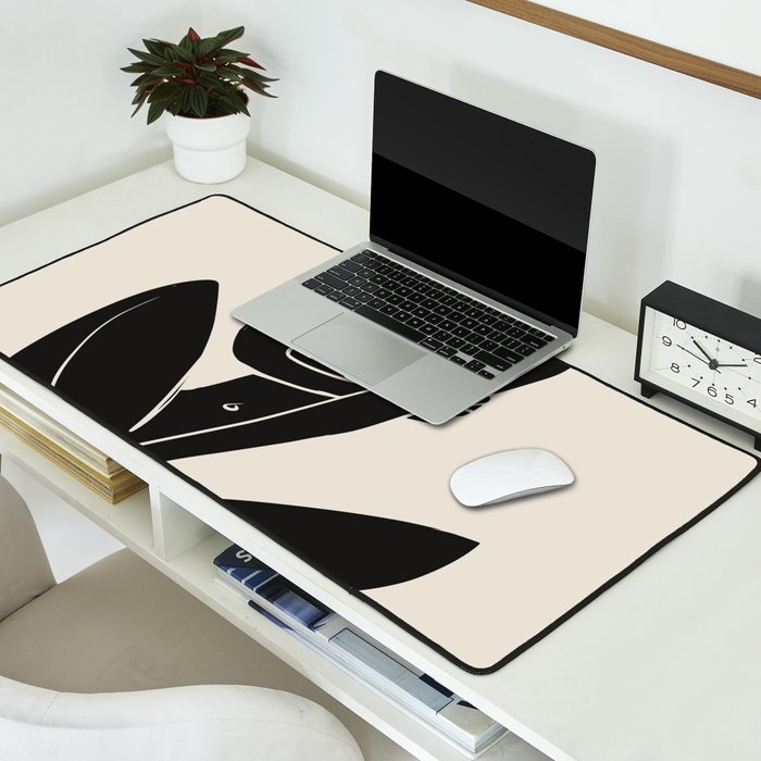 Sitting nude in black Desk Mat Gallery Image 2