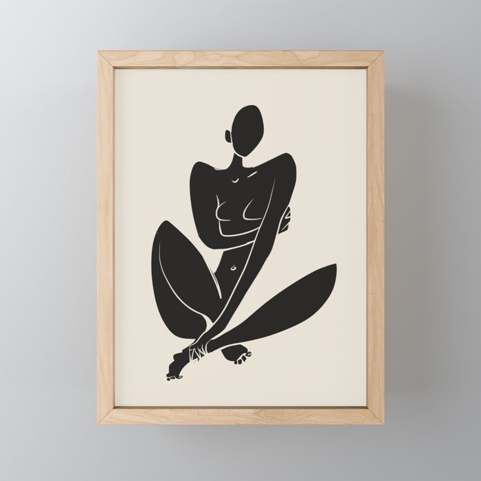 Sitting nude in black Mini Art Print Gallery Image 1