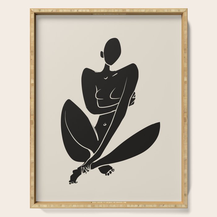 Sitting nude in black Serving Tray Gallery Image 1