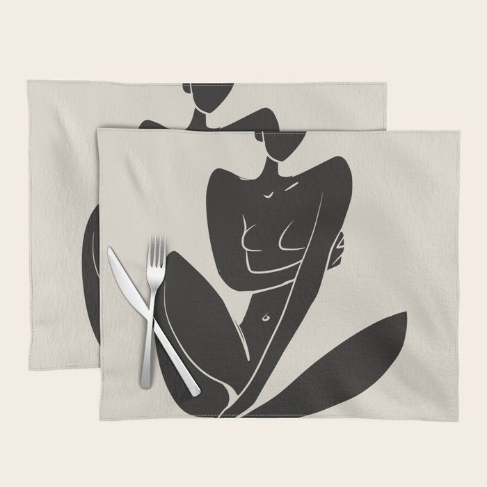 Sitting nude in black Placemat Gallery Image 1